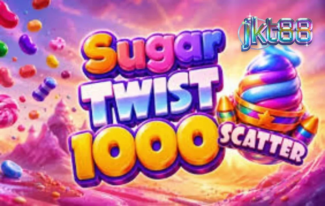 Tampilan visual grid permainan slot Sugar Twist 1000 dengan simbol permen berwarna-warni